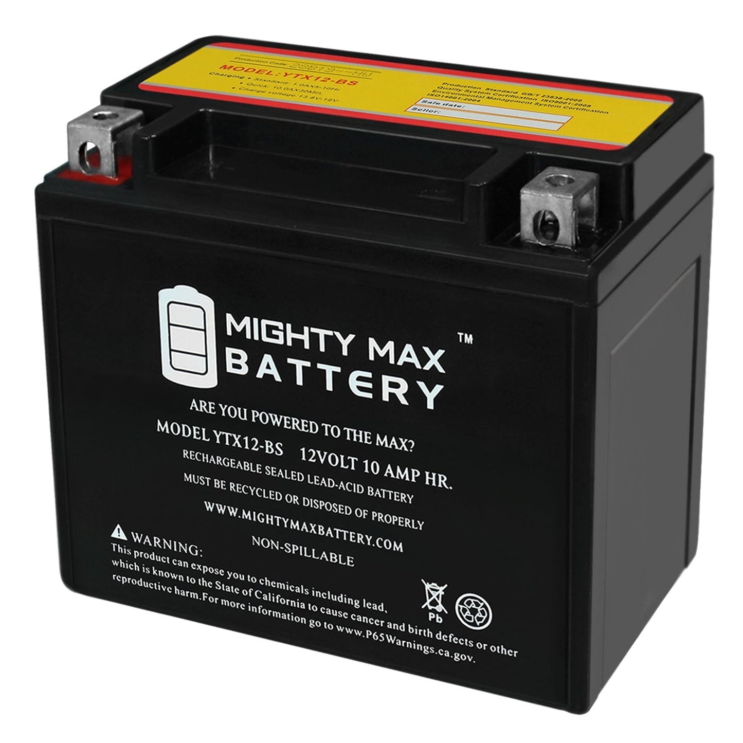 YTX12-BS 12V 10AH Battery for ATV Snowmobile Mowers PWC Watercraft